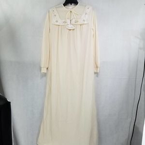 Vintage Sears Best Long Nightgown Size M Nylon Satin Trim New Old Stock Cream